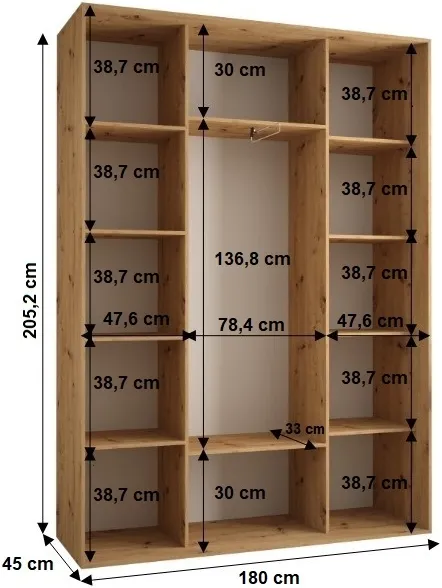Posuvná skříň se zrcadlem Cannes 5 180 hloubka 45 cm