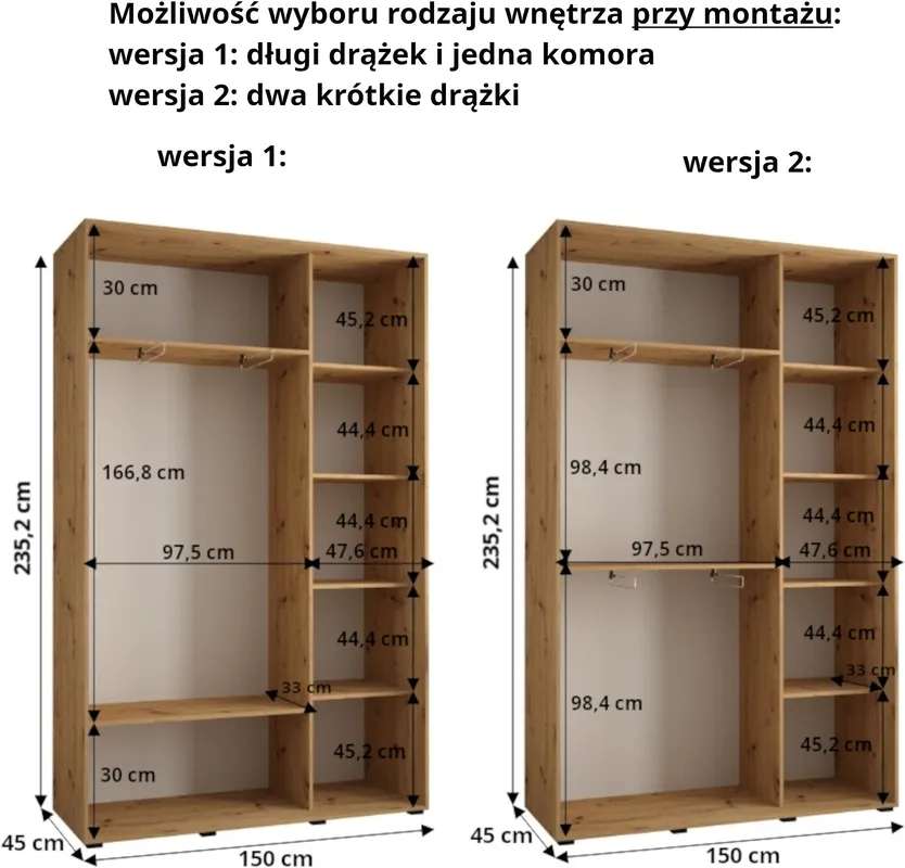 Szafa przesuwna z lustrem wysoka Davos 3 300 głębokość 45 cm