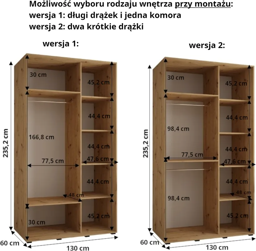 Szafa przesuwna z lustrem wysoka Davos 3 130 głębokość 60 cm