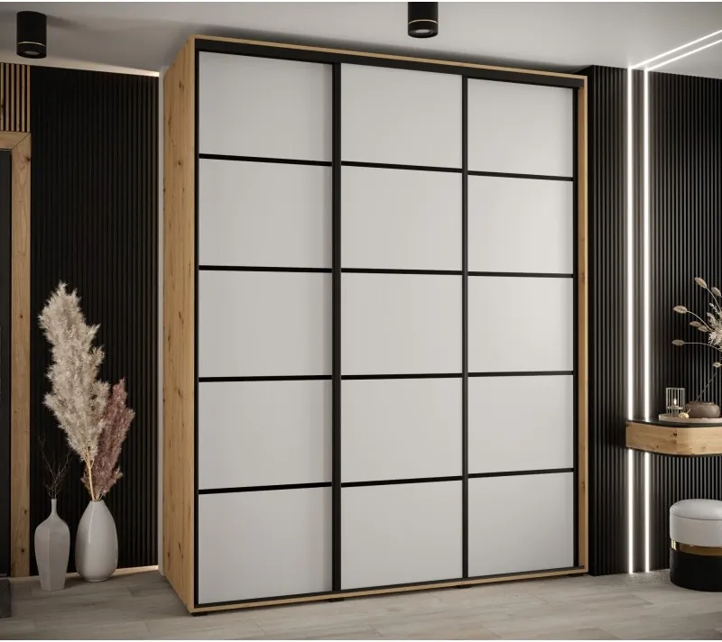 Vysoká šatní skříň s posuvnými dveřmi Davos 4 190, hloubka 60 cm, výška 235,2 cm