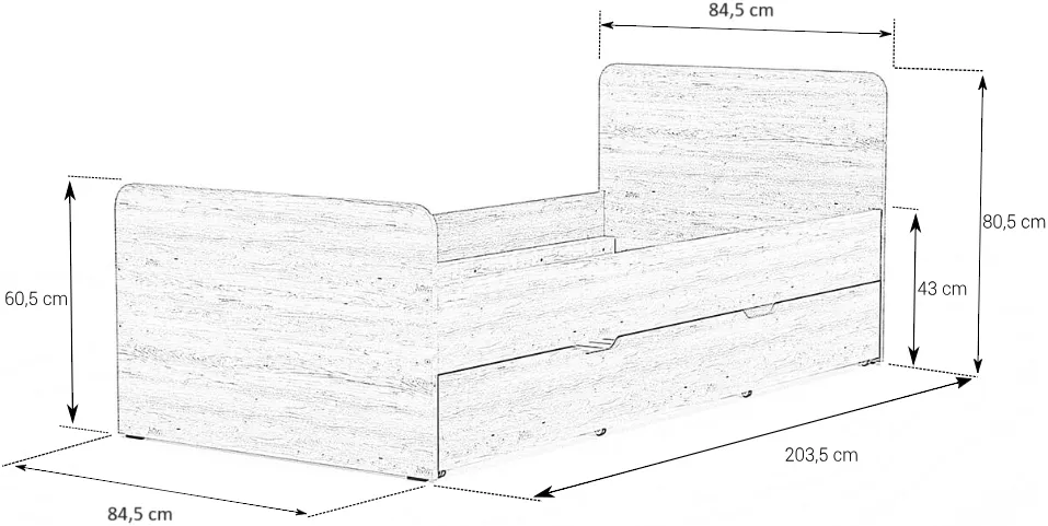 Postel 80221 (80x200) s dodatečným výsuvným roštem