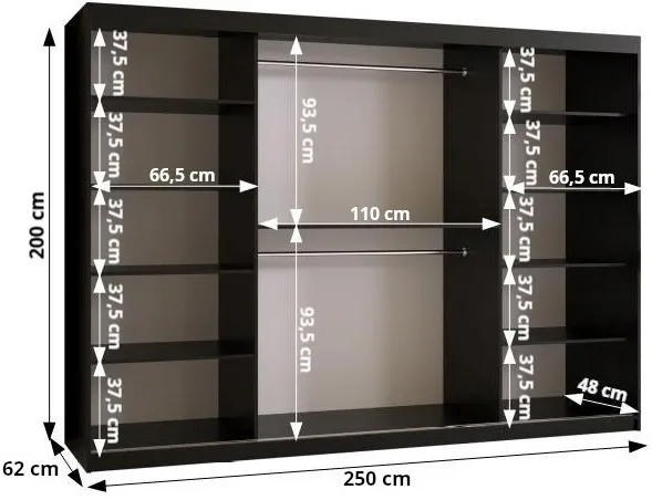Skriňa s posuvnými dverami so zrkadlom Royal 250 cm