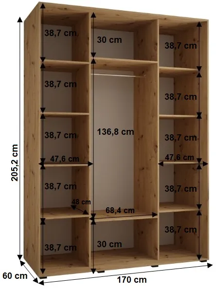 Skriňa s posuvnými dverami so zrkadlom Sapporo 2 170 cm 60 cm