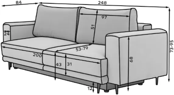 Sofa Dalia z funkcją spania typu DL i funkcją spania