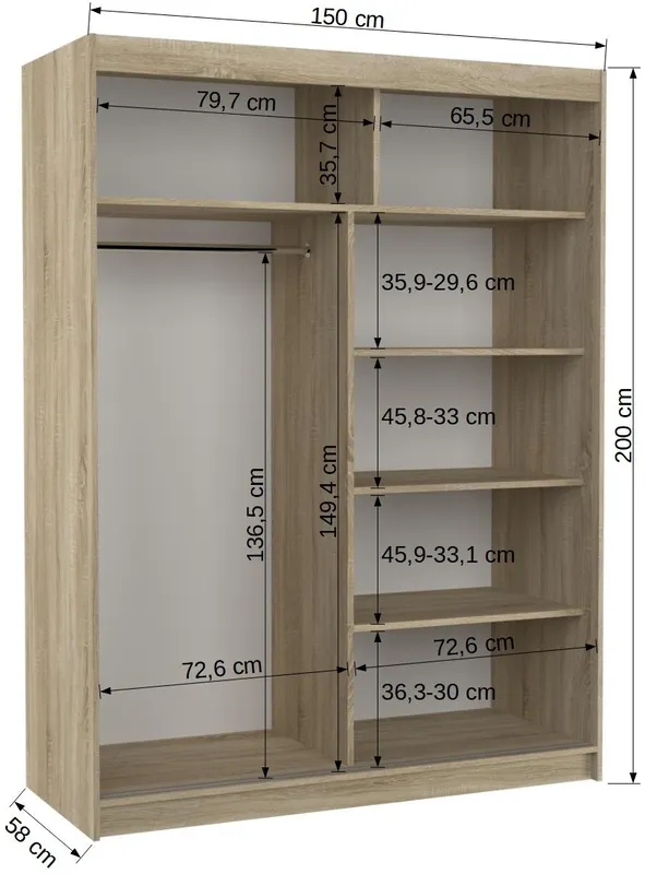 Šatní skříň s osvětlením Bolton 150 cm