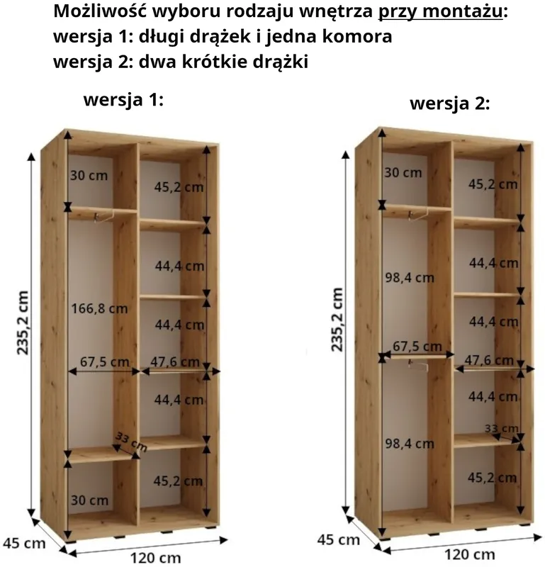 Skriňa s posuvnými dverami so zrkadlom Dakota 2 120 cm 45 cm hĺbky