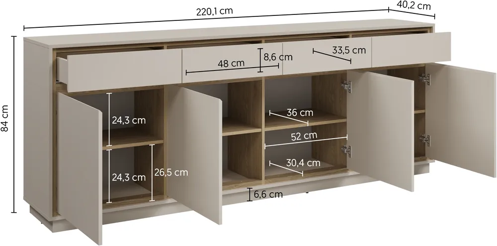 Komoda Cosme čtyřdveřová se zásuvkami