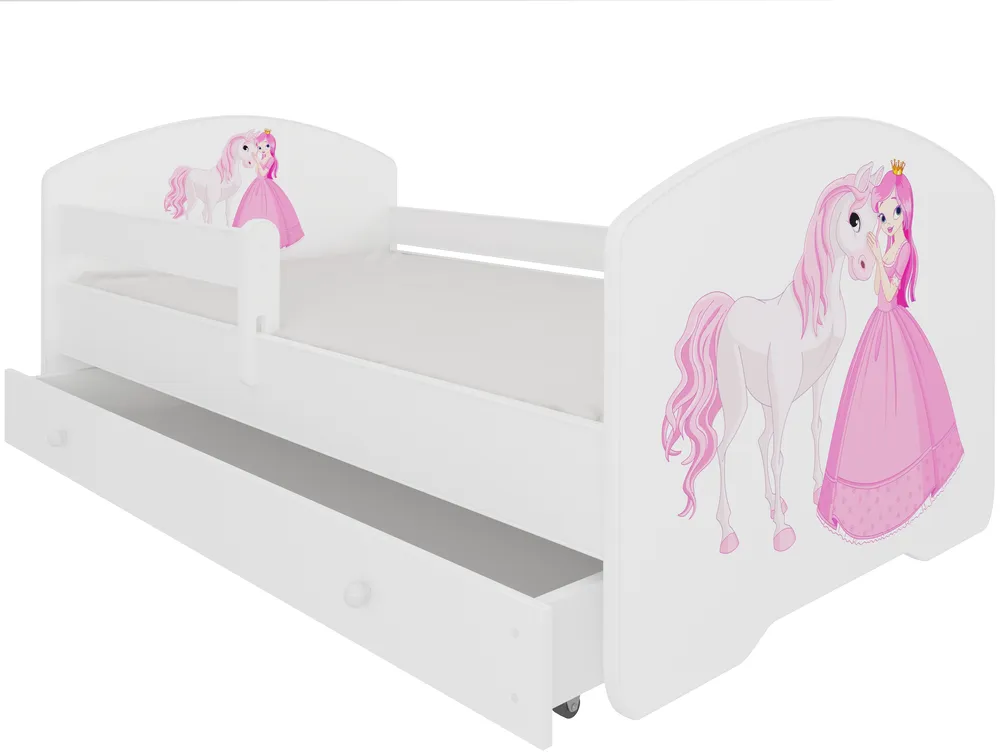 Posteľ s matracom, zábranou a zásuvkou Pepe Princess And Horse 160