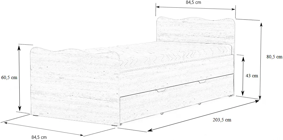 Postel 80222 (80x200) s dodatečným výsuvným roštem