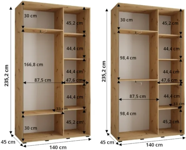 Szafa przesuwna z lustrem Davos 5 140 45 cm głębokości