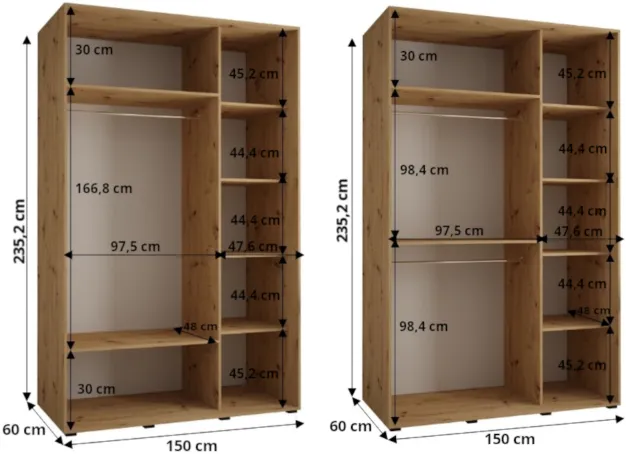 Szafa przesuwna z lustrem Davos 5 150 60 cm głębokości