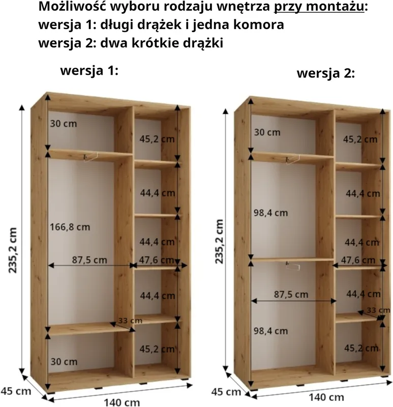 Szafa przesuwna z lustrem wysoka Davos 3 280 głębokość 45 cm