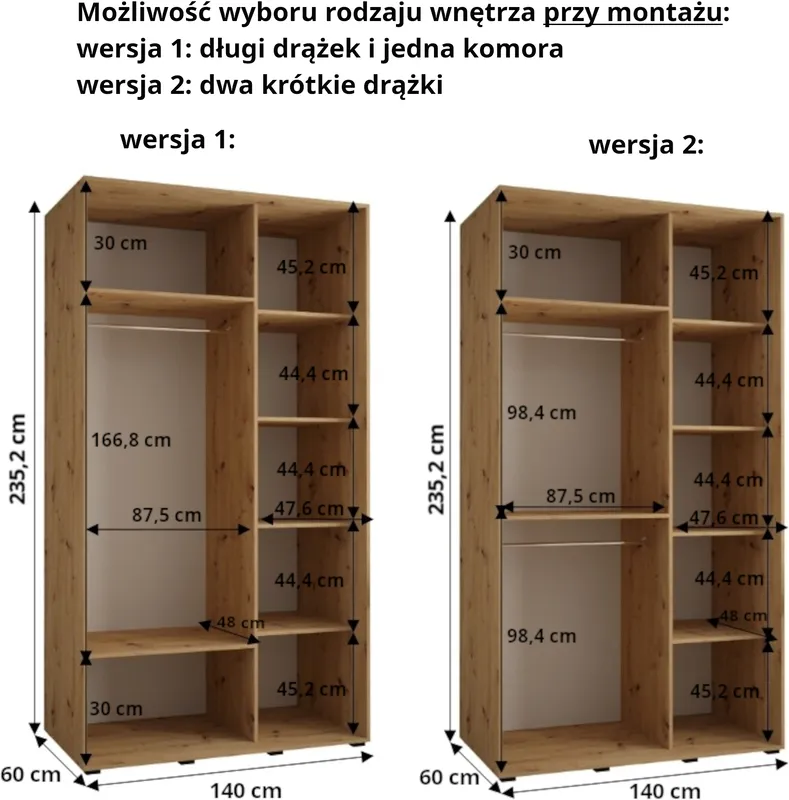 Szafa przesuwna z lustrem wysoka Davos 3 280 głębokość 60 cm