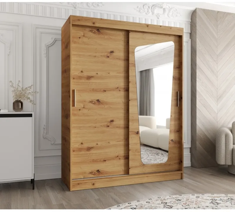Šatní skříň s posuvnými dveřmi se zrcadlem Moka 150 cm