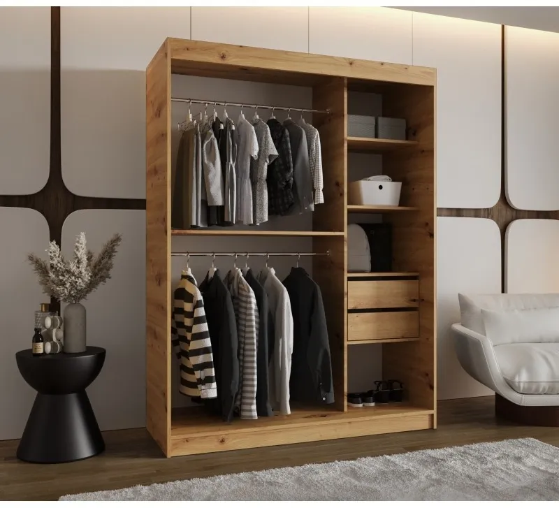 Šatní skříň s posuvnými dveřmi se zrcadlem Moka 150 cm