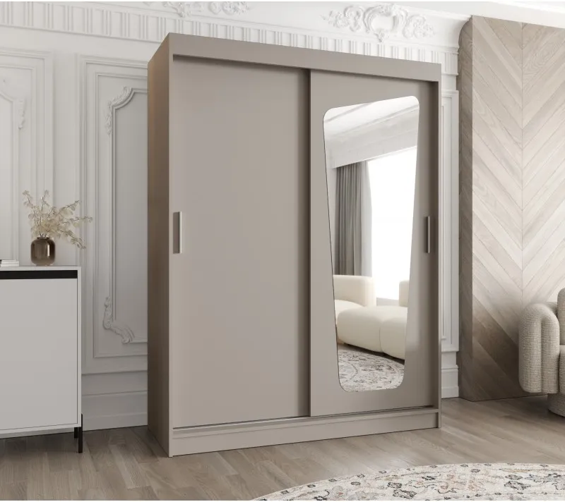 Šatní skříň s posuvnými dveřmi se zrcadlem Moka 150 cm