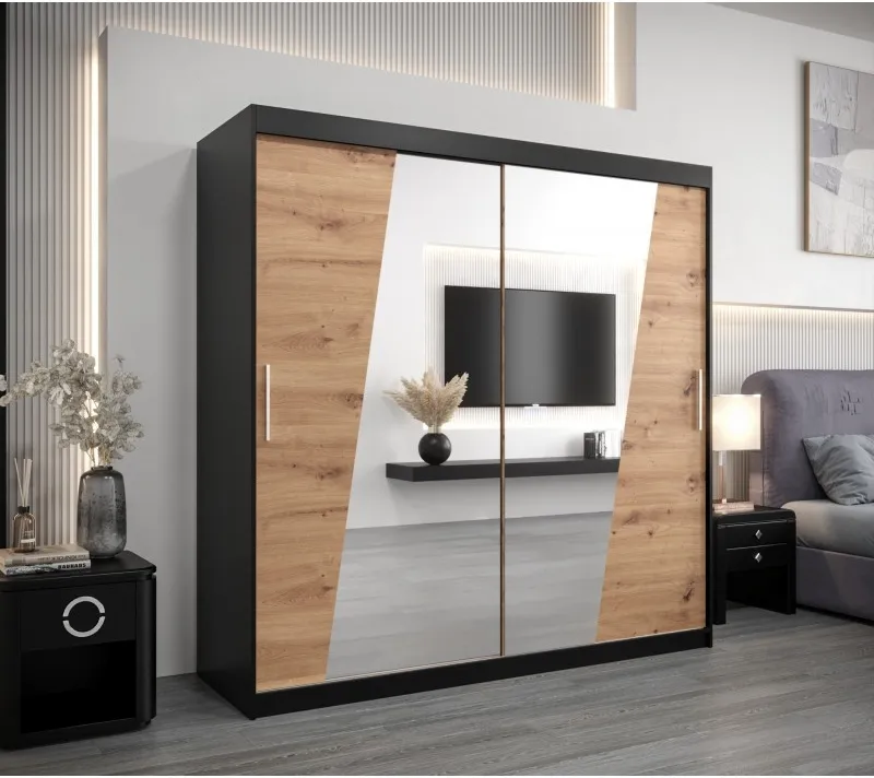 Šatní skříň s posuvnými dveřmi se zrcadlem Rhomb 200 cm