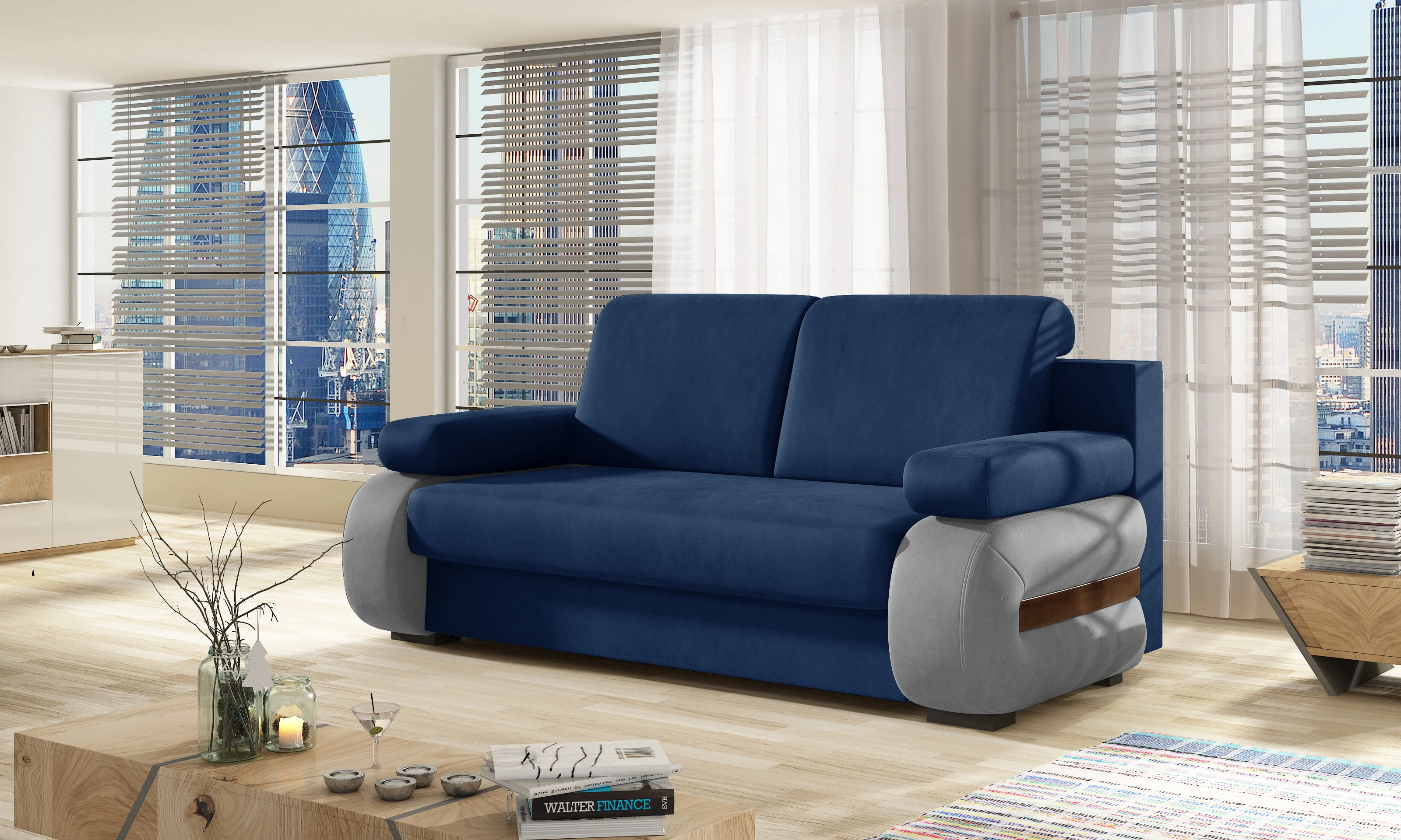 Elegantní 2-místná pohovka pro každodenní spaní s mechanismem rozkládání typu DL a úložným prostorem na lůžkoviny Laura 