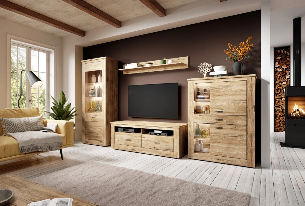 Funkční TV stolek se zásuvkami a výklenky do obývacího pokoje Kanton