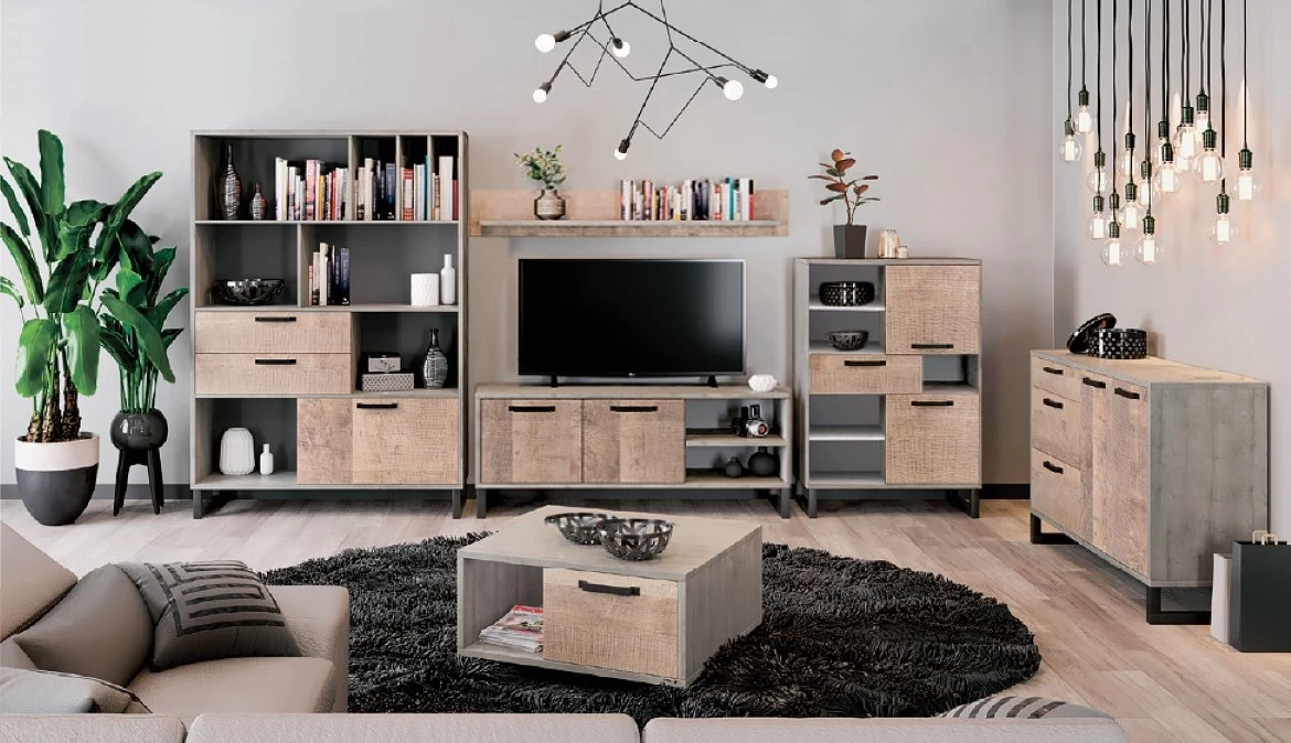 2-dvířkový TV stolek s výklenky na rámech do obývacího pokoje Bari