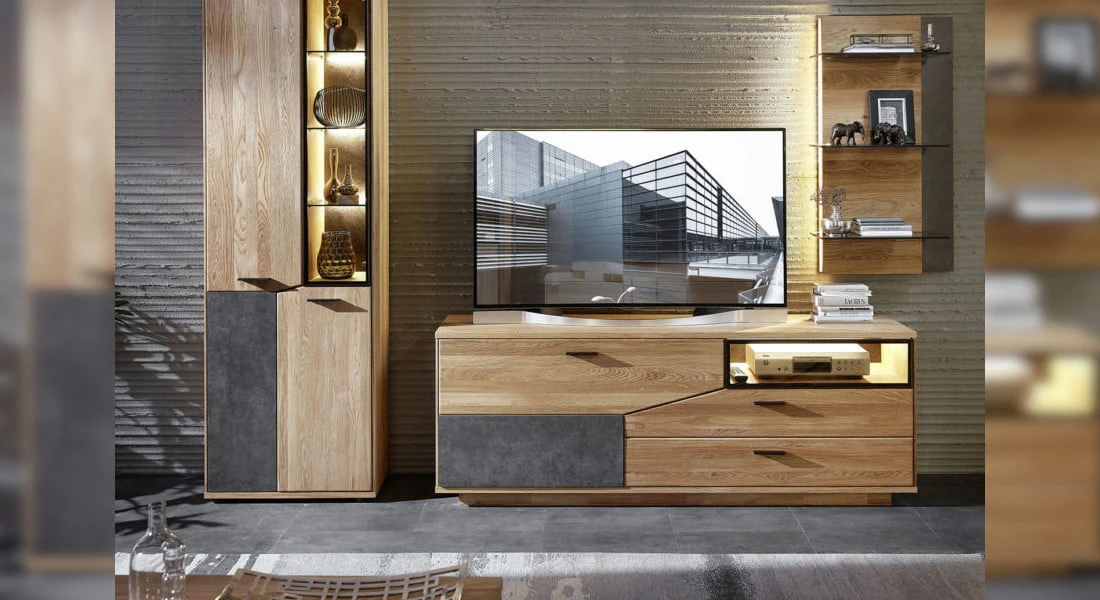 Moderní TV stolek s prosklenou zásuvkou do obývacího pokoje Sangero
