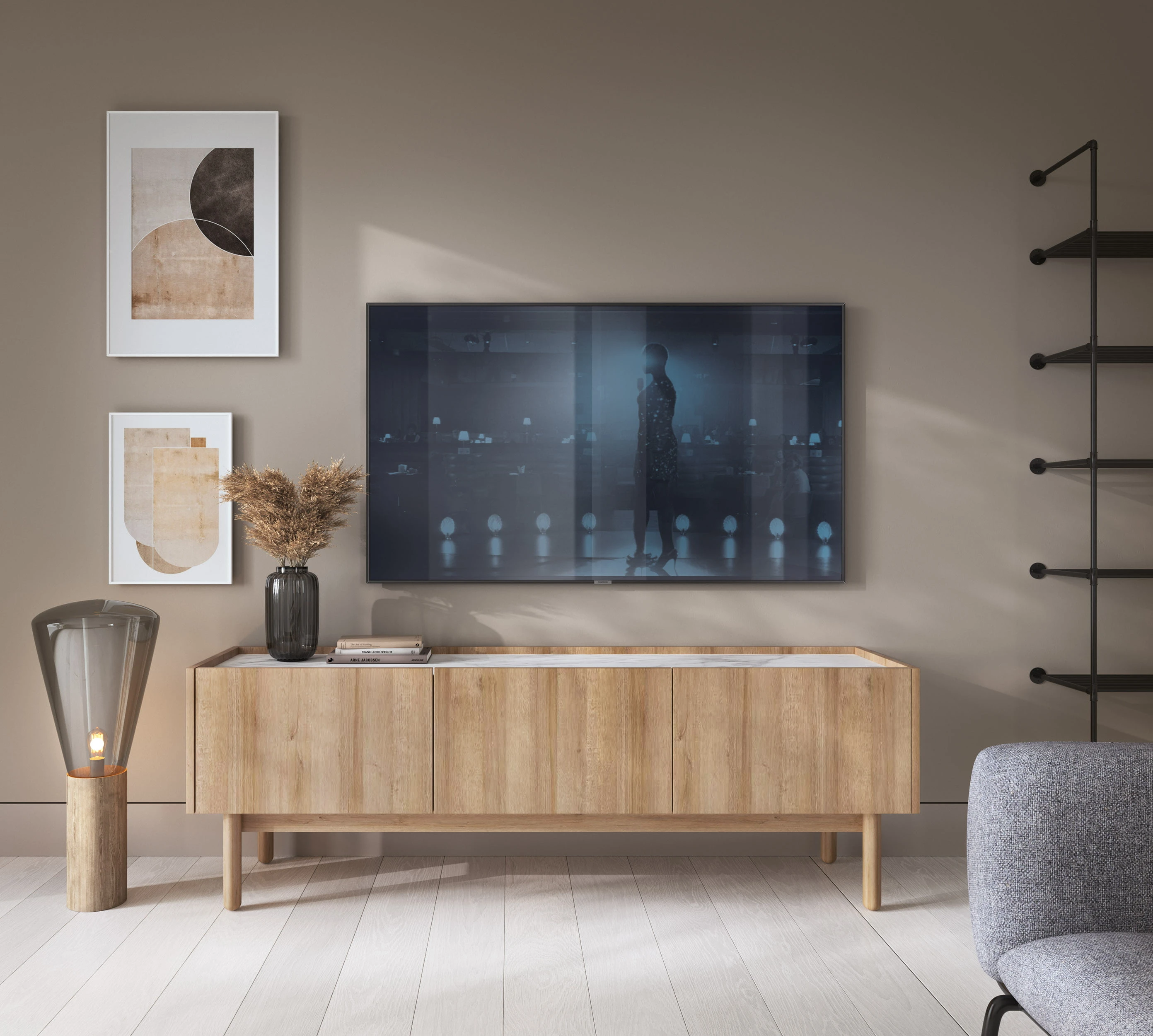 Moderní 3-dveřový TV stolek na nožičkách do obývacího pokoje Boho
