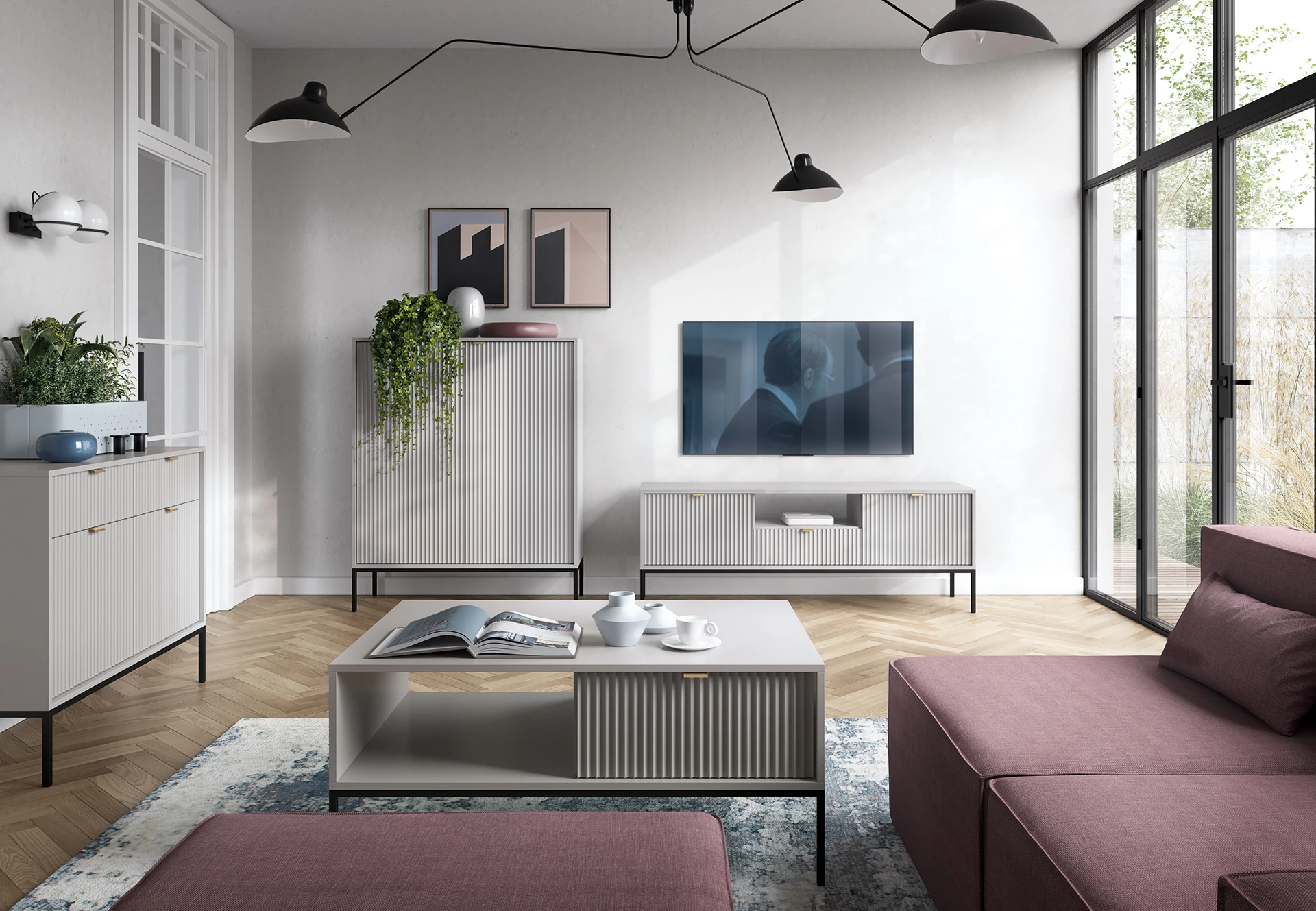 Dvoudveřový TV stolek se zásuvkou a přihrádkou do obývacího pokoje Nova