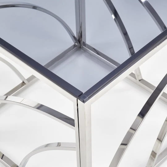 Designérský čtvercový konferenční stolek Universe do obývacího pokoje kouřené sklo-stříbrná