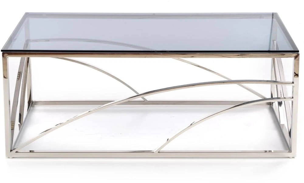 Designérský obdélníkový konferenční stolek Universe do obývacího pokoje kouřené sklo-stříbrná