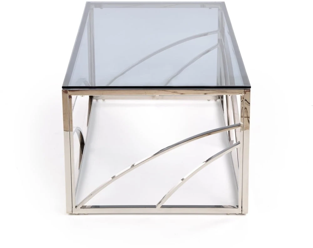Designérský obdélníkový konferenční stolek Universe do obývacího pokoje kouřené sklo-stříbrná
