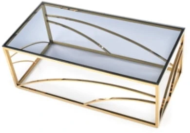 Designérský obdélníkový konferenční stolek Universe do obývacího pokoje kouřené sklo-zlatý