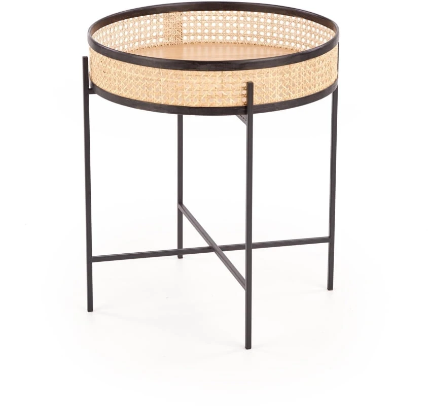 Kulaty kavový stolek Lanipa do obývacího pokoje přírodní ratan s černou
