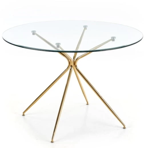 Kulatý stolek Rondo do jídelny a obývacího pokoje čirý se zlatou