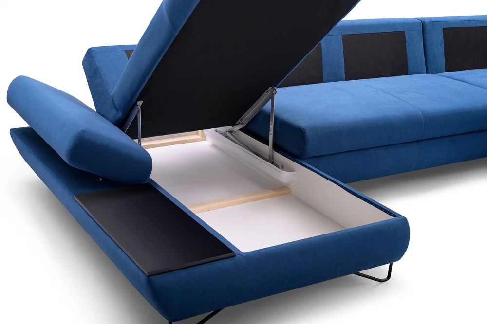 Rohová sedací souprava Loft III ve tvaru písmene U levá s funkcí spaní, úložným prostorem + 2 hlavové opěrky