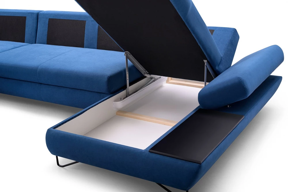 Rohová sedací souprava Loft III ve tvaru písmene U pravá s funkcí spaní, úložným prostorem + 2 hlavové opěrky
