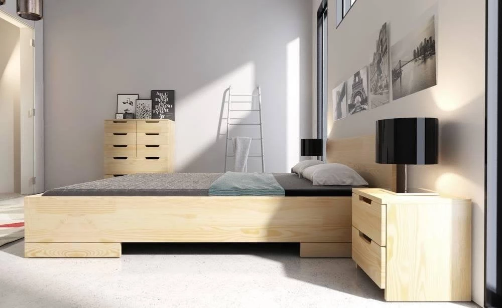 Łóżko drewniane sosnowe do sypialni ze skrzynią na pościel Spectrum 200 maxi long
