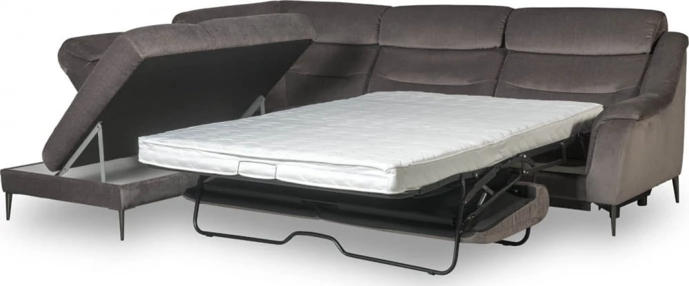 Rohová sedací souprava levá pro každodenní spaní s matrací a úložným prostorem na lůžkoviny Gladiolus