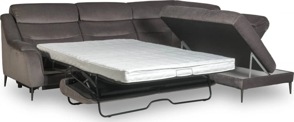 Rohová sedací souprava pravá pro každodenní spaní s matrací a úložným prostorem na lůžkoviny Gladiolus