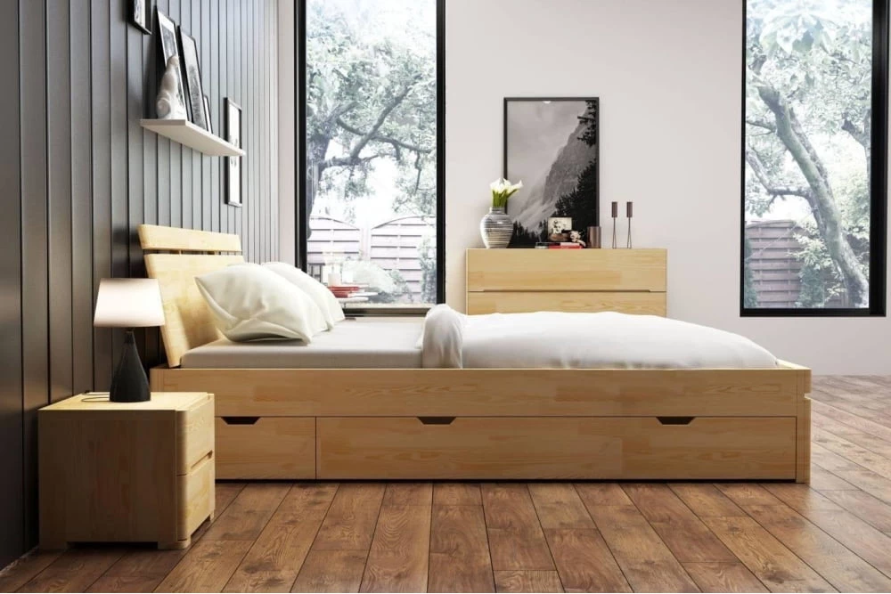 Dřevěná postel borovicová 200 se zásuvkami do ložnice Sparta maxi & dr