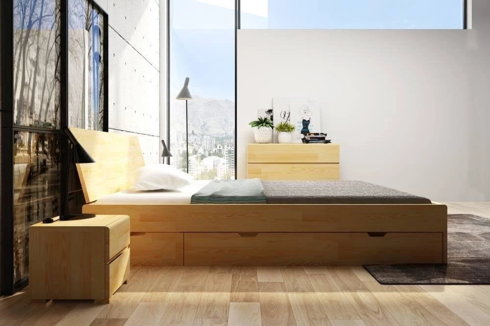 Łóżko drewniane sosnowe z szufladami do sypialni Vestre maxi & dr 180