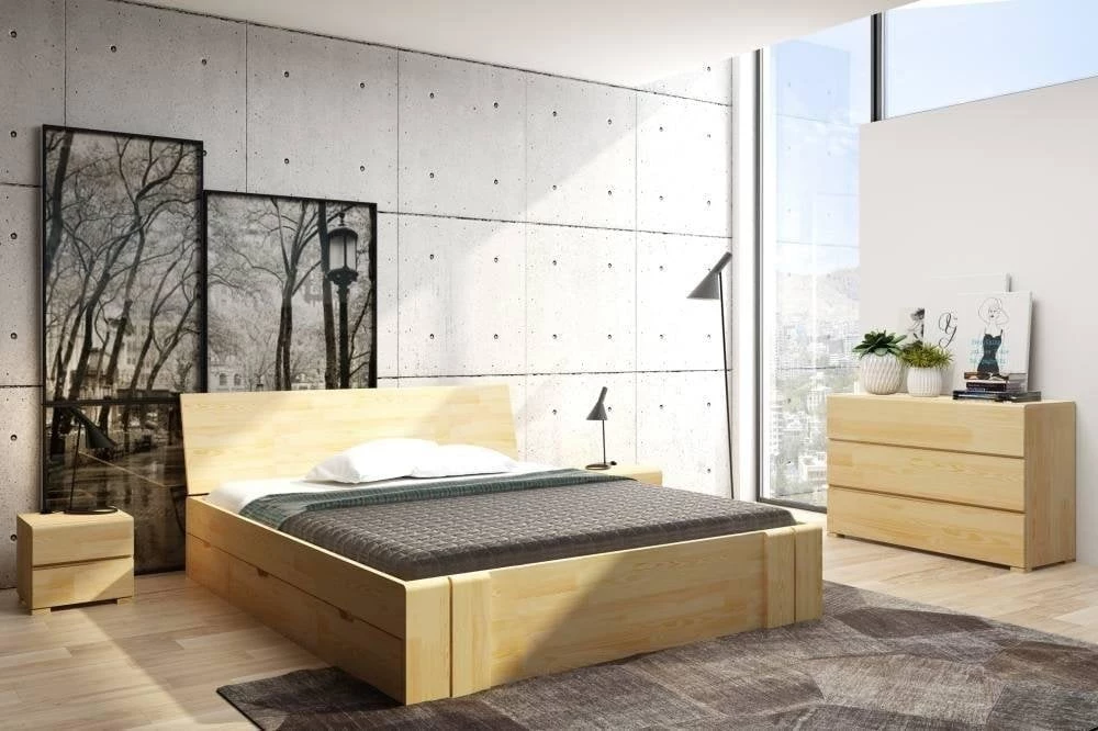 Dřevěná postel borovicová 200 se zásuvkami do ložnice Vestre maxi & dr