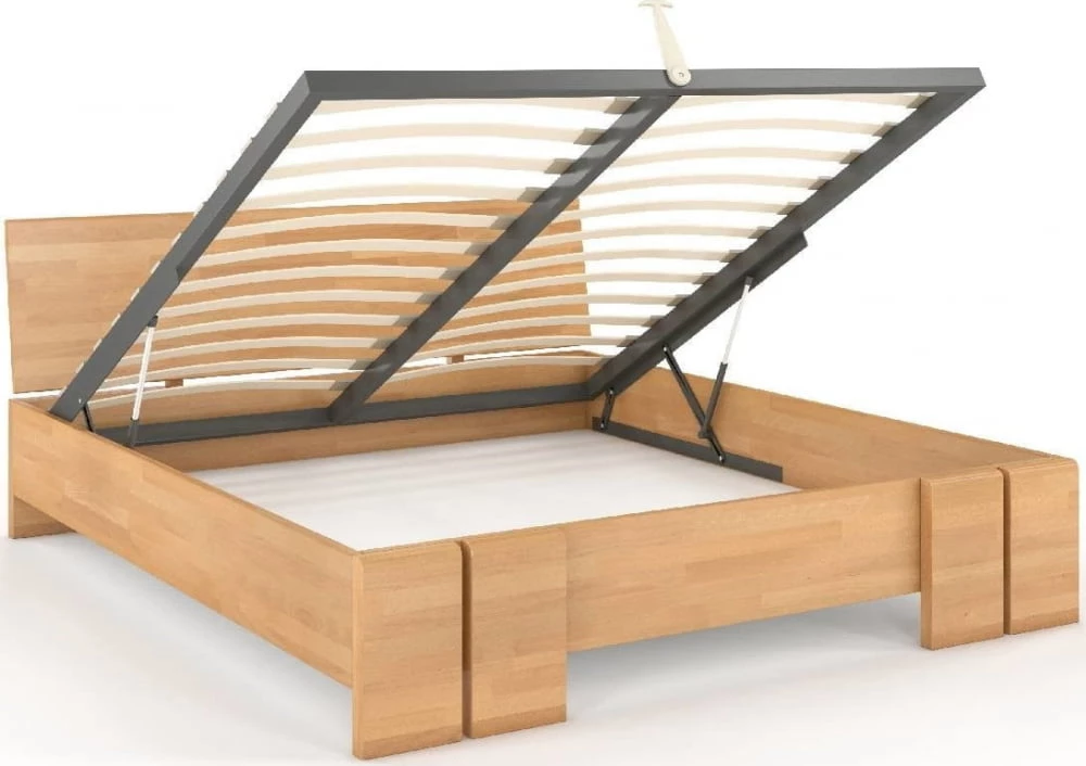 Łóżko drewniane bukowe ze skrzynią na pościel do sypialni Vestre maxi & st 180
