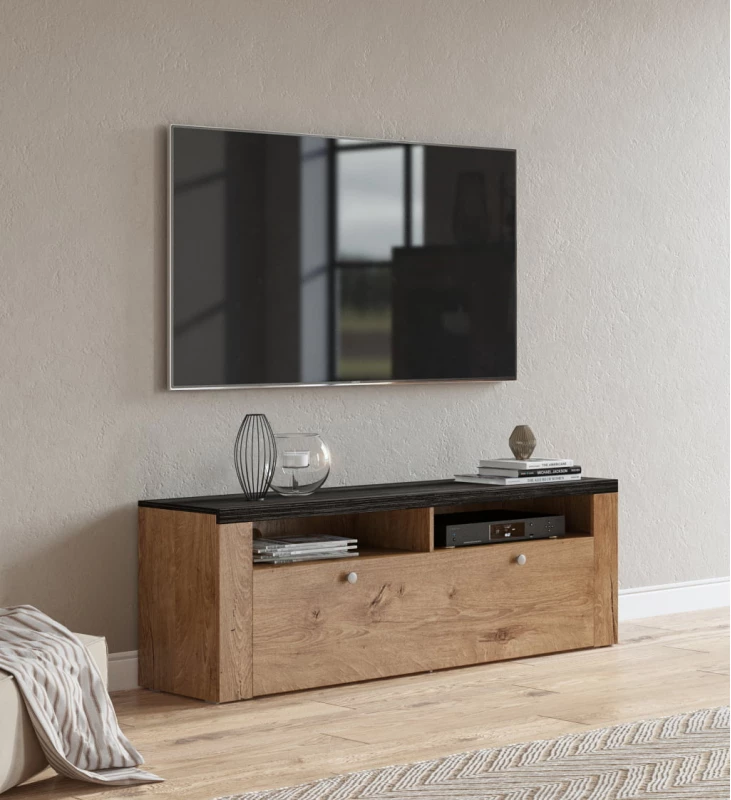 Funkční TV stolek s výklenky a sklápěcími dvířky do obývacího pokoje Larona