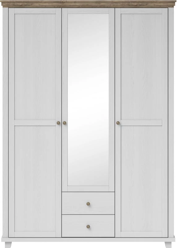 Třídveřová, praktická šatní skříň se zrcadlem a zásuvkami do ložnice Evora
