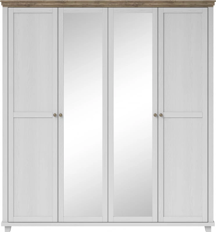 Velká, čtyřdveřová, praktická šatní skříň se zrcadly do ložnice Evora