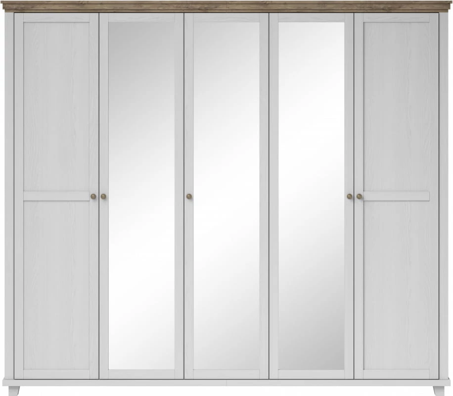 Velká, pětidveřová šatní skříň se třemi zrcadly do ložnice Evora