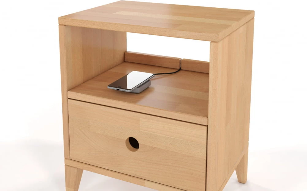 Moderní dřevěný noční stolek se zásuvkou do ložnice Sund