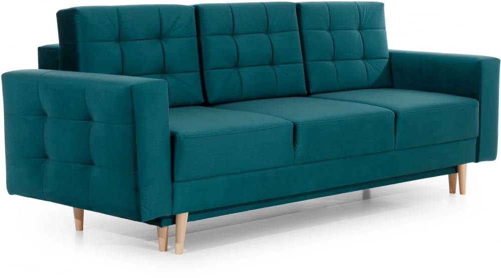 Pikowana sofa Asgard z funkcją spania typu DL i pojemnikiem na pościel