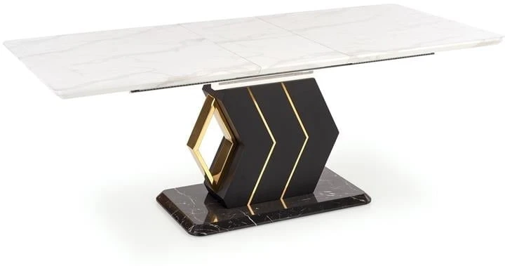 Rozkładany stół Vincenzo do jadalni i salonu biały marmur-czarny-złoty