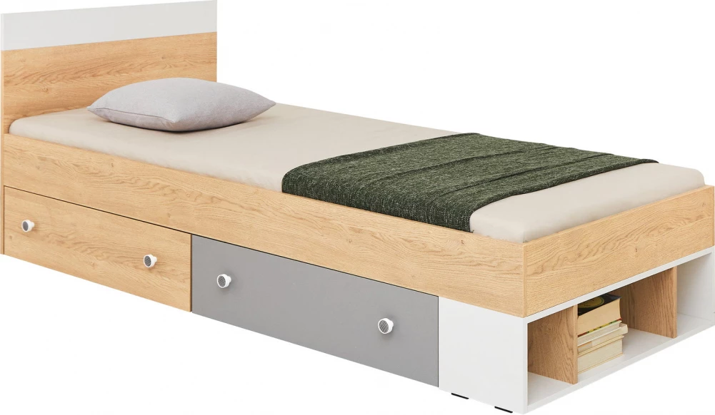 Praktická postel 90 se zásuvkami a výklenky do studentského / dětského pokoje Pixel